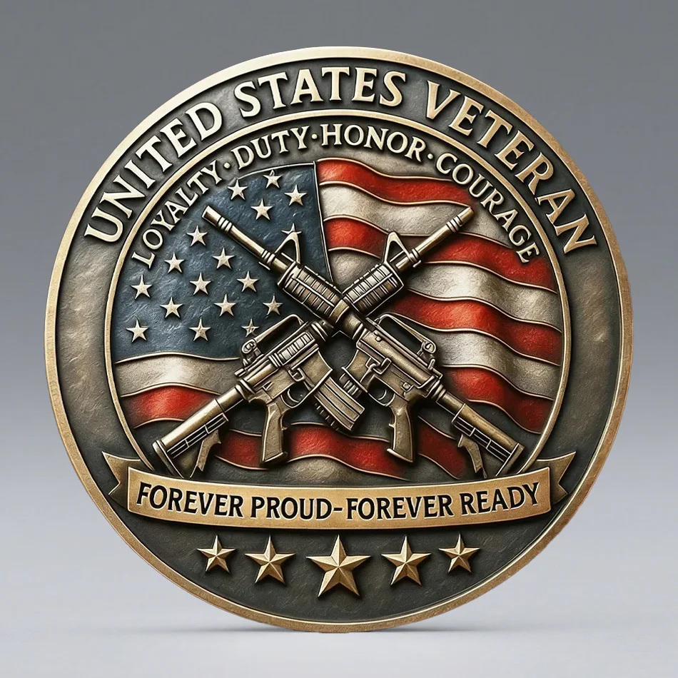 US Veteran Challenge Coin I Am A Veteran Skeleton Soldier Crossed Rifles Commemorative Coins
