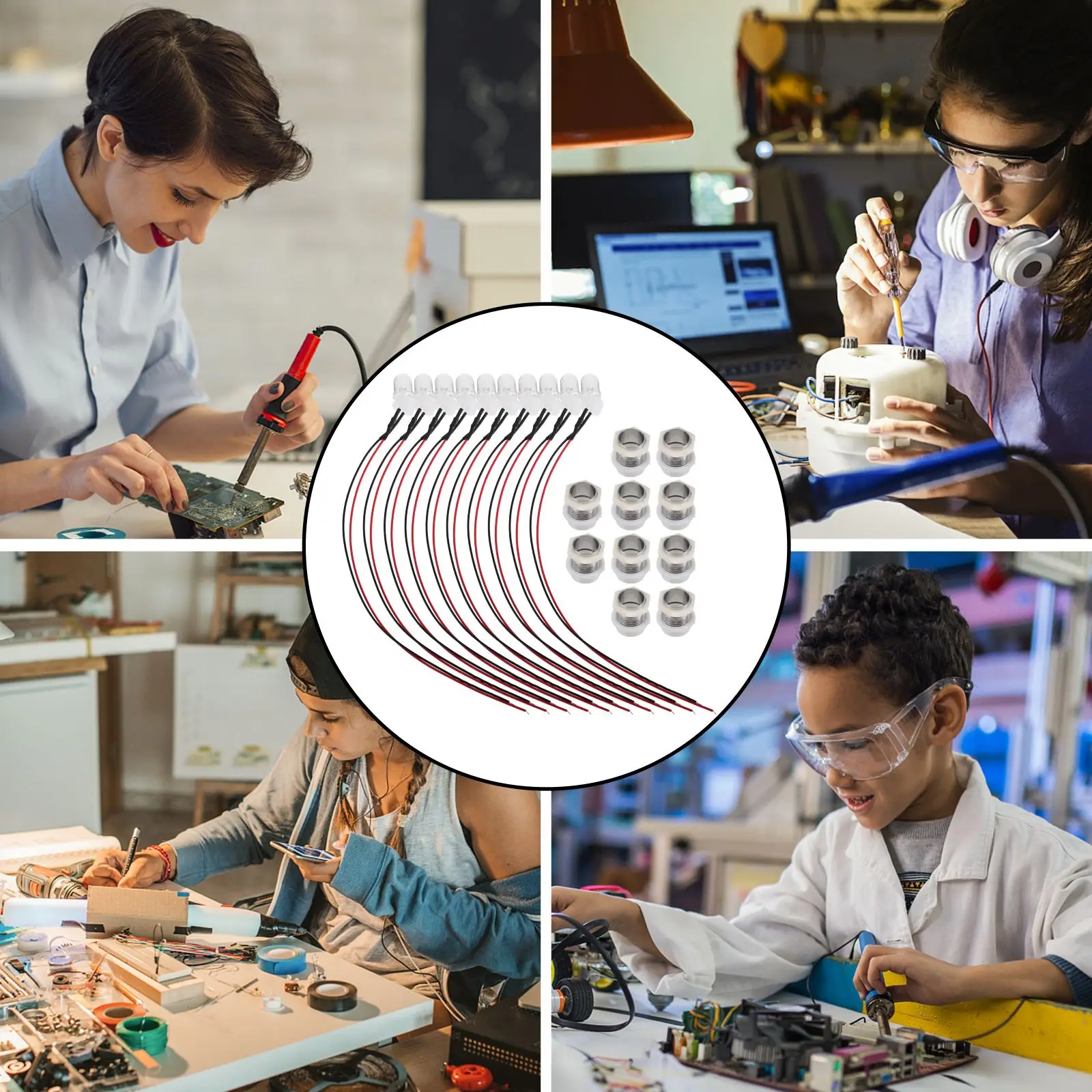 10 Pcs LED Lamp Bead Pre-wired Bulbs Metal Base Emitting Diode Mini 6V-12V Light