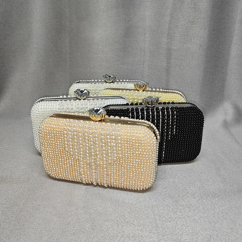 

Elegant Women Pearl Clutch bag Shine crystal bag Bright Elegant Striped Pearl Clutches