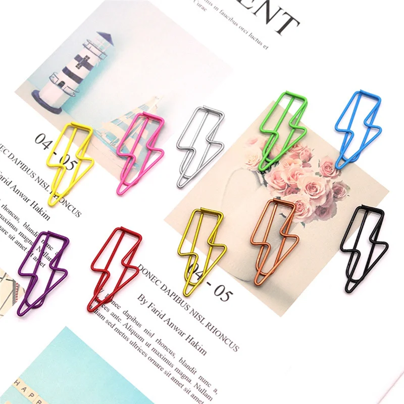 100 Pcs Lightning-Shaped Paper Clips - Metal Paperclips Set For Office, School File Organization, Desktop,Party Decor