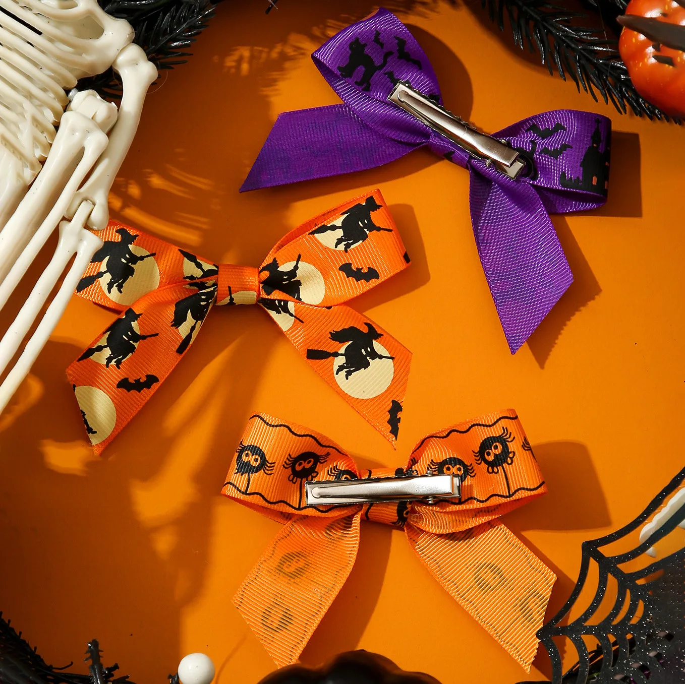 Halloween Hair Clips Bow Broom Witch Bat Print Side Clip for Women Party Hair Accessories  Hair Bow Hair Pins and Clips