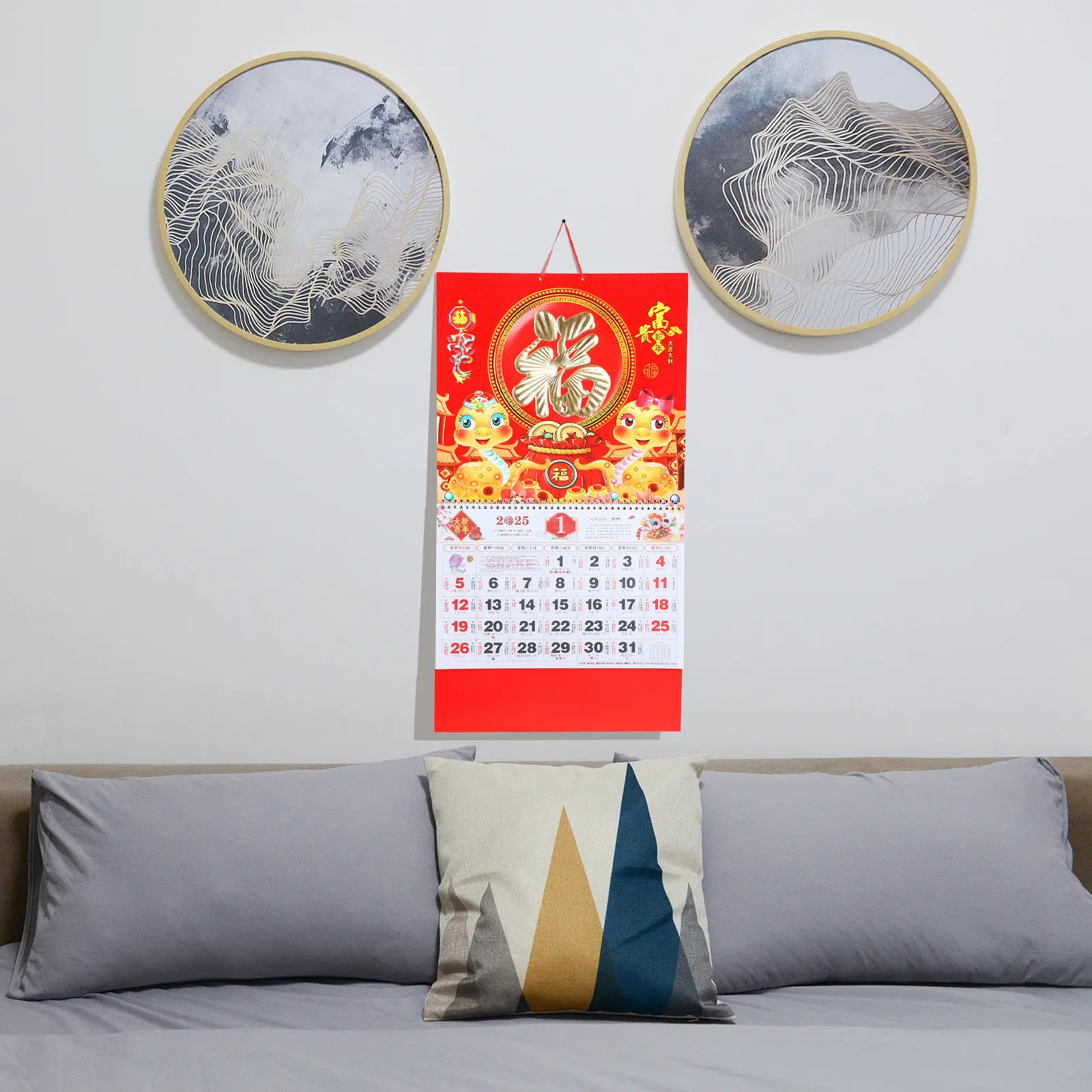 

Chinese New Year 2025 Wall Hanging Calendar Traditional Paper Lunar Year of Snake Planner Office Home Decor Wall Calendar