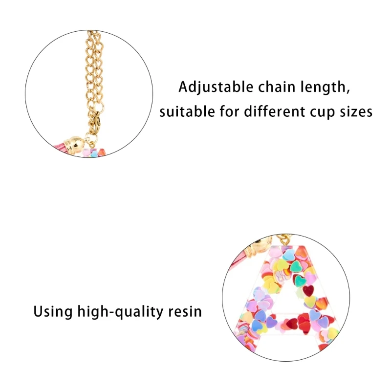 Stylish Cup Handle Charm Colorful Letters Chain Initials Chain for Water Bottle Dropship