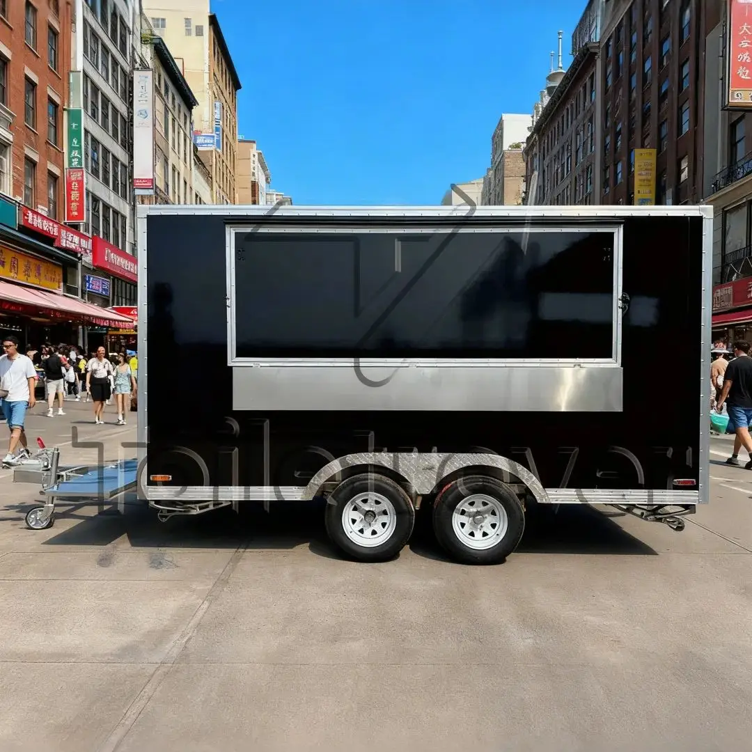 

Towed Outdoor Food Trailer with Built-in Storage Space, Mobile Vending Cart for Night Market Barbecue and Milk Tea