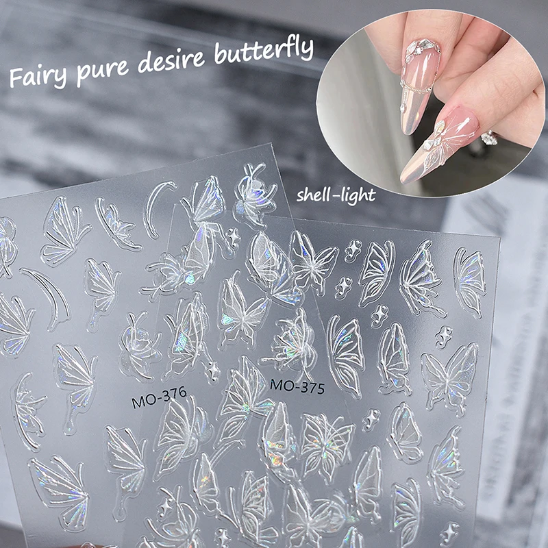 5D Glitter Butterfly Nail Adesivos, Kawaii Aurora, Nail Art, Encantos Decorações, Decalques, DIY Manicure, Adesivo Slider, 1Pc