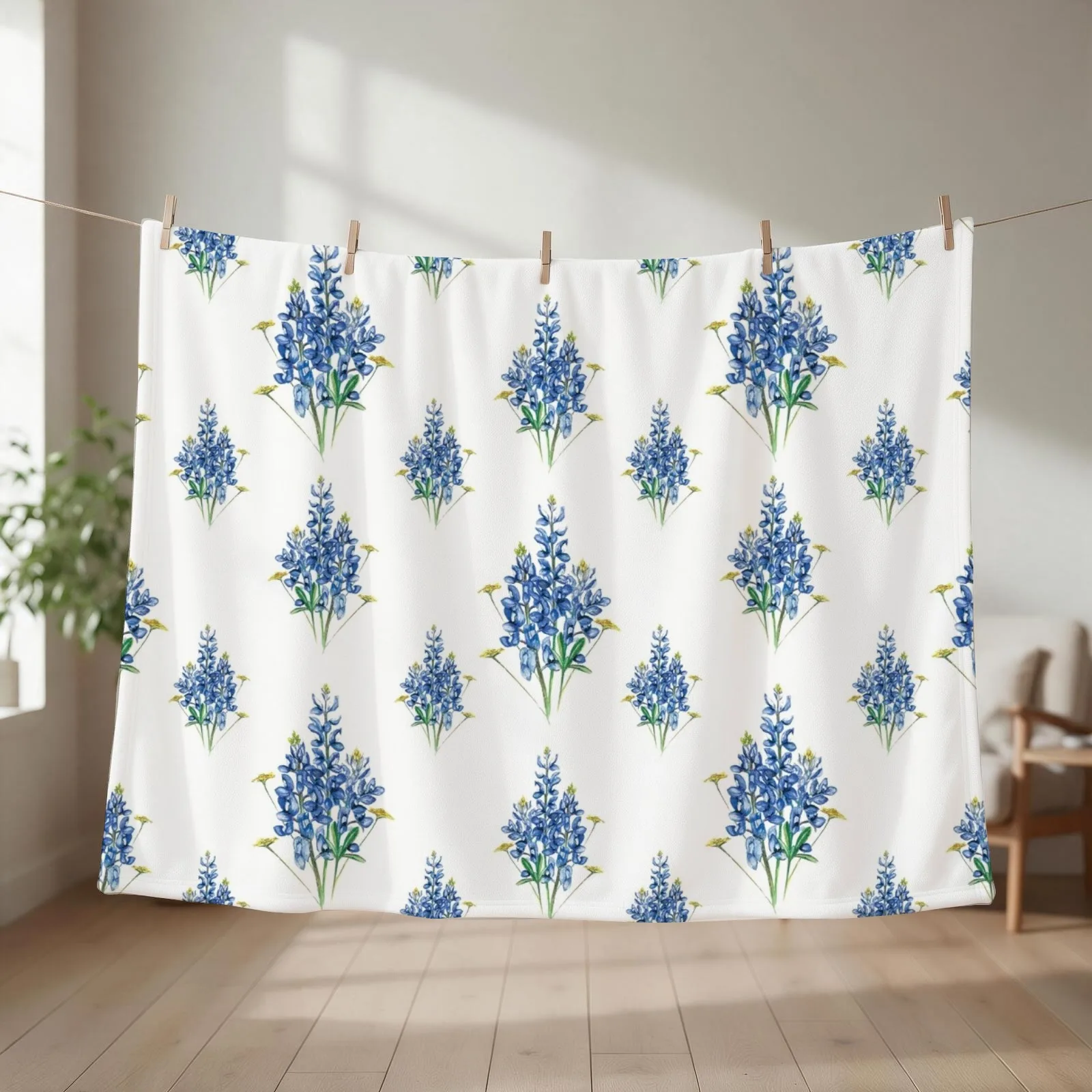 Bluebonnets and Wildflowers Pattern Throw Blanket