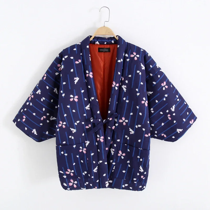 Hanten Jacket Women Japan Style Winter Kimono Cardigan Cotton Femme Yukata Vintage Folk Style Asian Clothes Pajamas Ladies