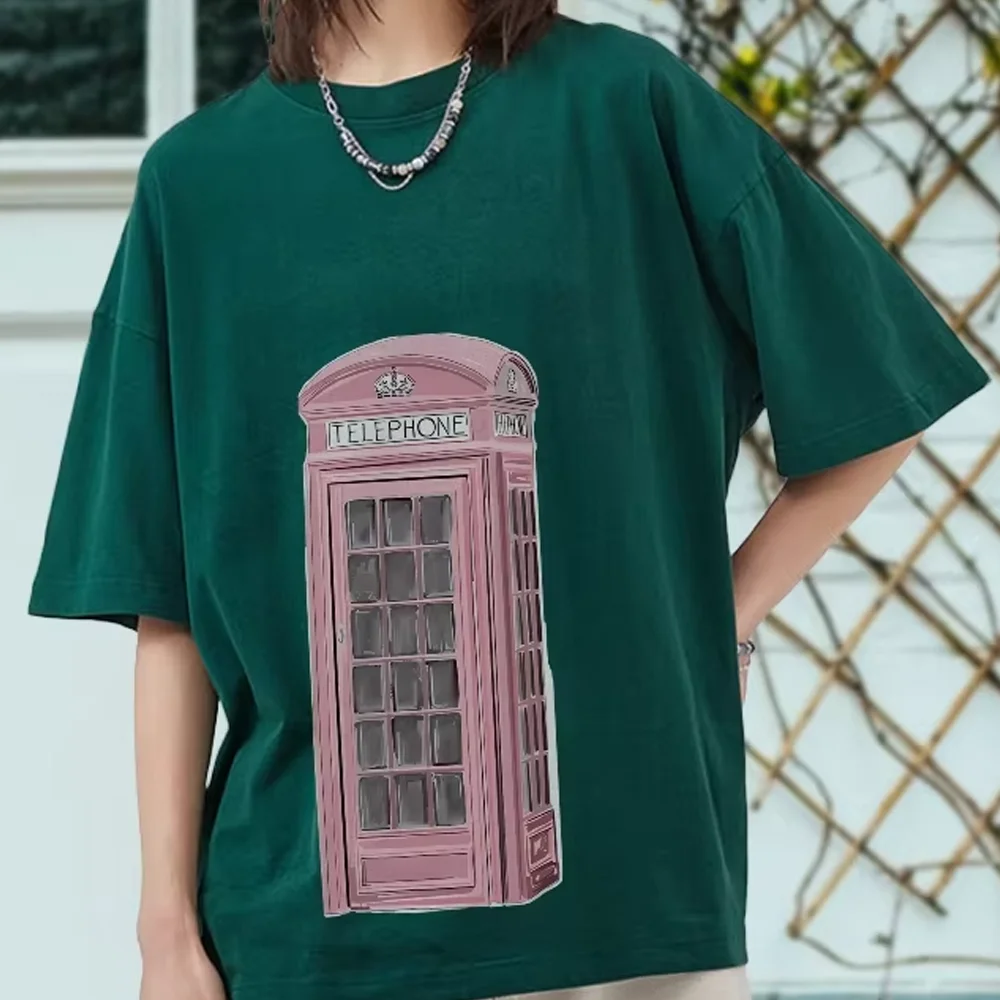 

T-ShiClothes с принтом телефонной будки, винтажная классическая и ностальгическая футболка с рисунком Y2k, мягкая ткань, повседневная одежда в стиле ретро, топы