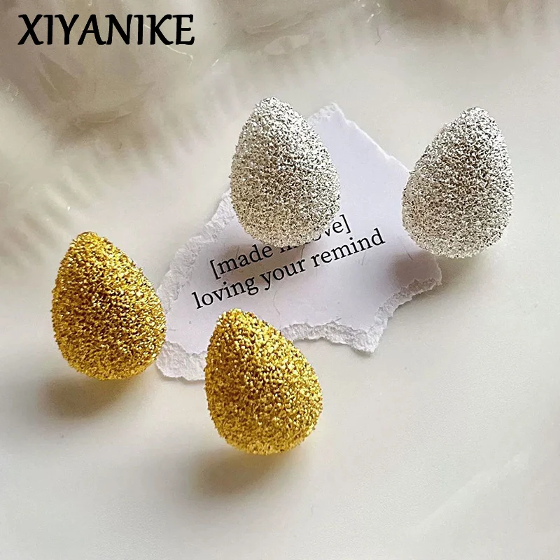 

XIYANIKE Vintage Matte Particles Water Drop Stud Piercing Earrings For Women Girl Fashion New Jewelry Gift Party