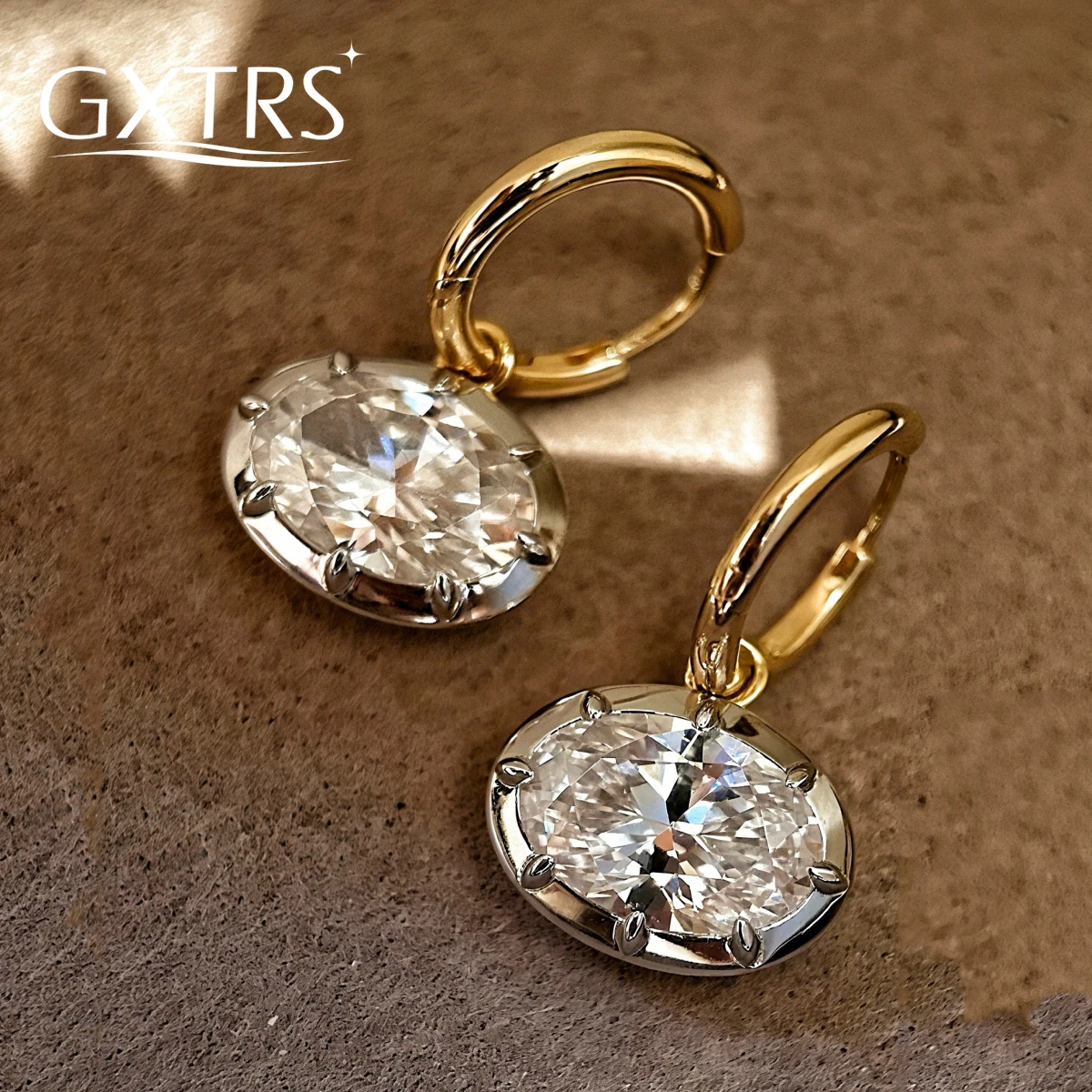 GXTRS Oval Cut 5A Zircon Drop Earrings For Women S925 Silver Sparkling 8*12mm High Carbon Stone Earring Hoop Fine Jewelry Gifts