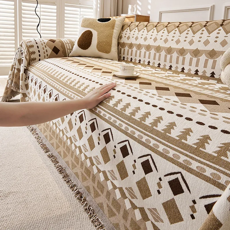 Bohemian Schneier Sofa Towel Double Sided Use Fully Covered Sofa Blanket Jacquard Hanging Easy To Lay Dustproof Couch Slipcover