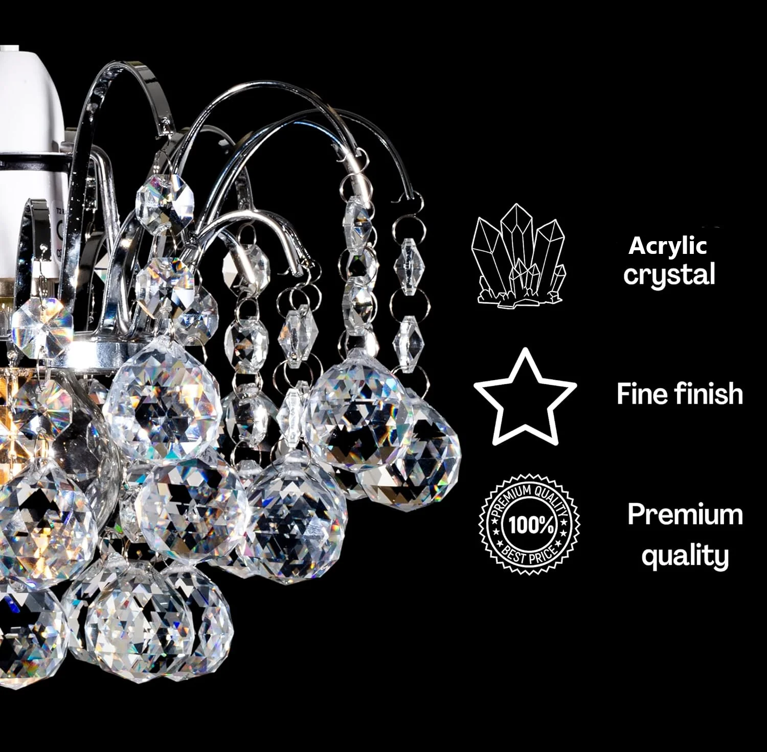 Crystal Faceted Oriel Light Shade Crystal Chandelier | Pendant Ceiling Light Shade Chrome Finish for Living Room Bedroom Kitchen