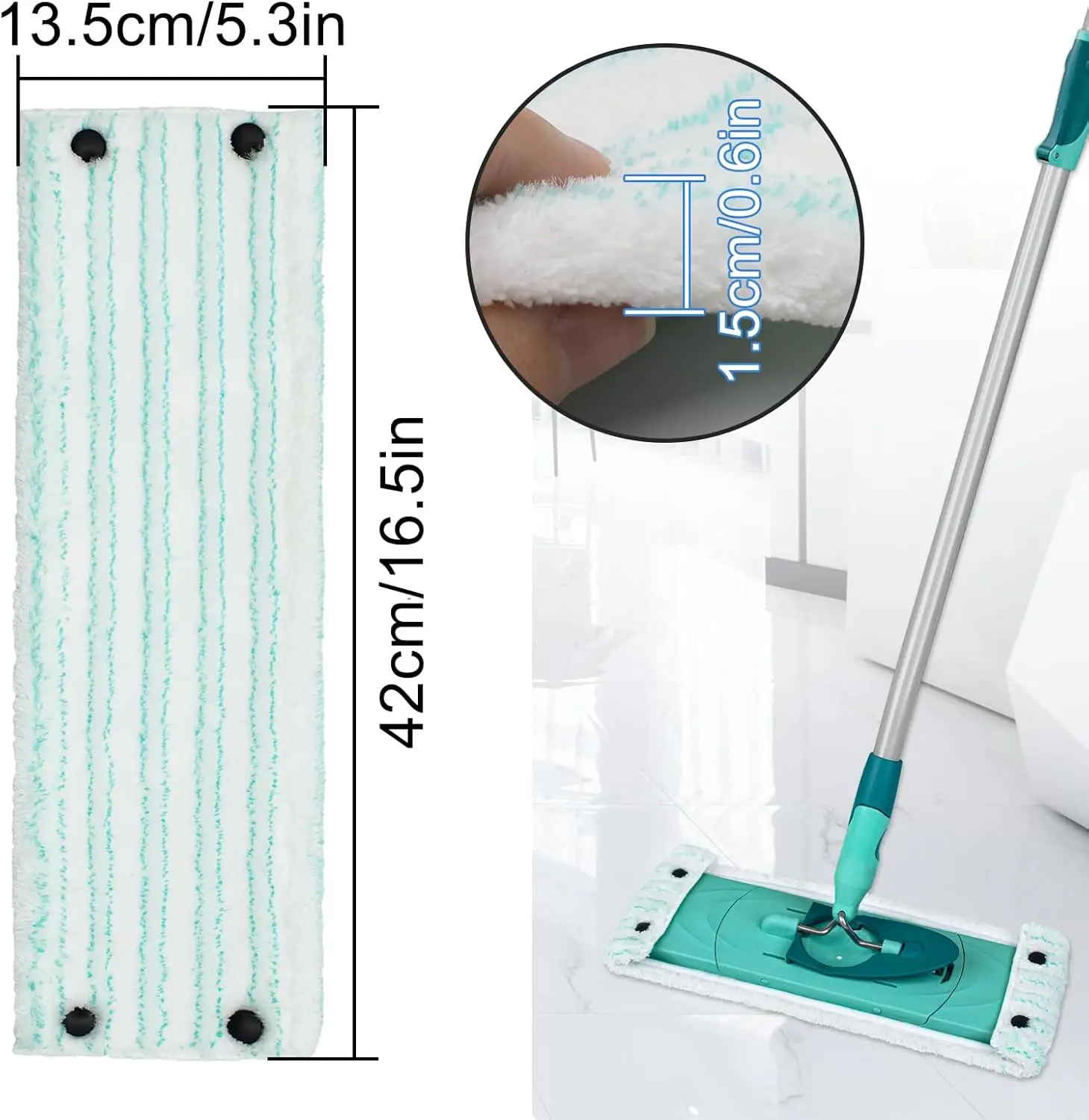 Microfibre Mop Covers for Leifheit Clean Twist M Micro Duo, Reusable Mop Pad for Effective Cleaning Across All Floor Types, 42CM