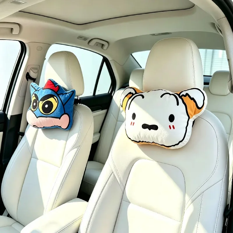Crayon Shin-chan Shiro Anime Merchandise Cartoon Pattern Car Headrest, Kawaii Comfortable All-Purpose Car Neck Pillow Decoration