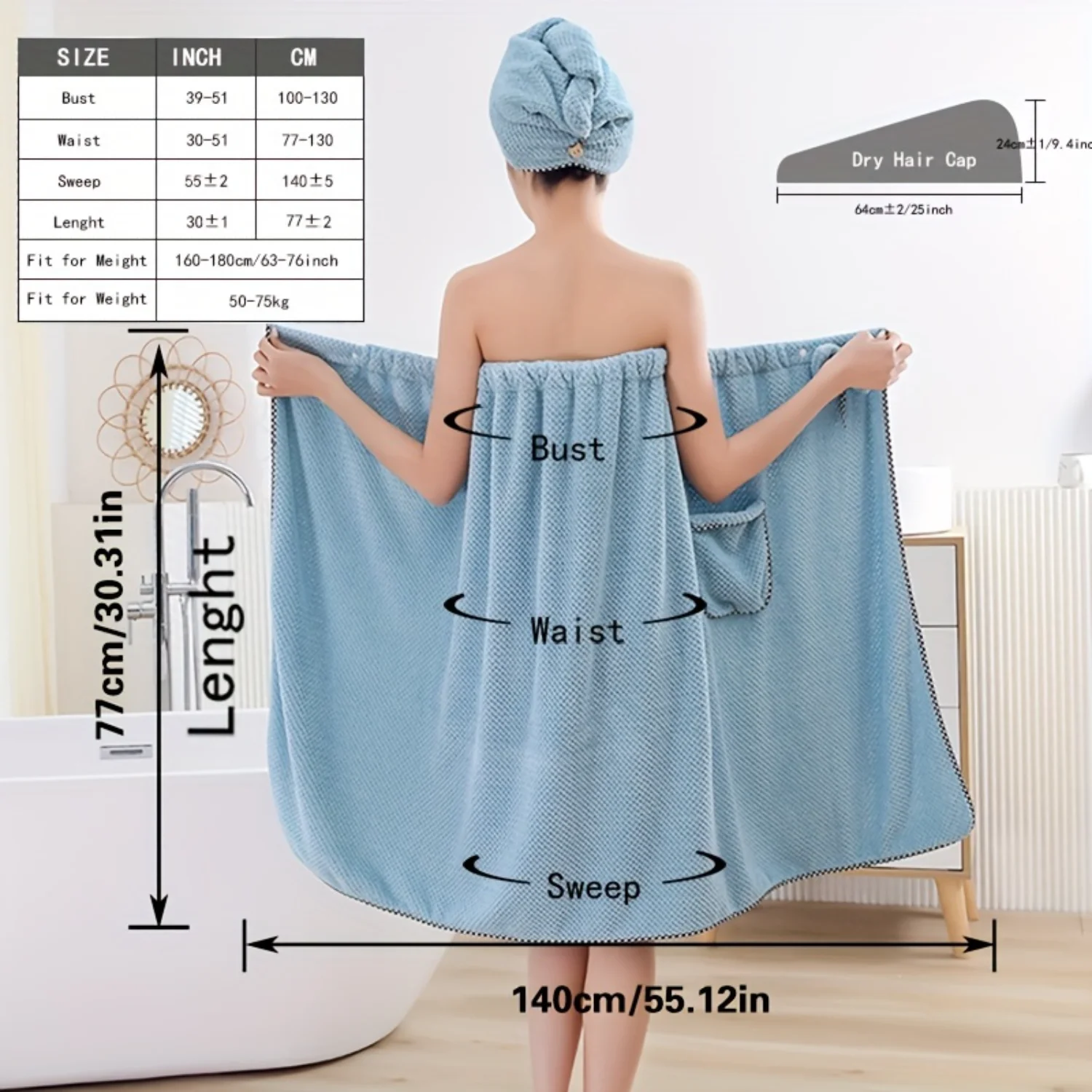 Polka Dot Space Towel Wrap - Soft, Absorbent, Adjustable Shower Wrap - High Color Fastness - Modern Design for Travel, Beach, Po