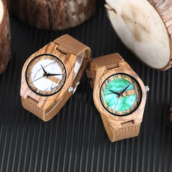 Unico Display bianco/verde Zebrawood orologi da uomo al quarzo marrone vera pelle Casual elegante orologio da polso maschile reloj