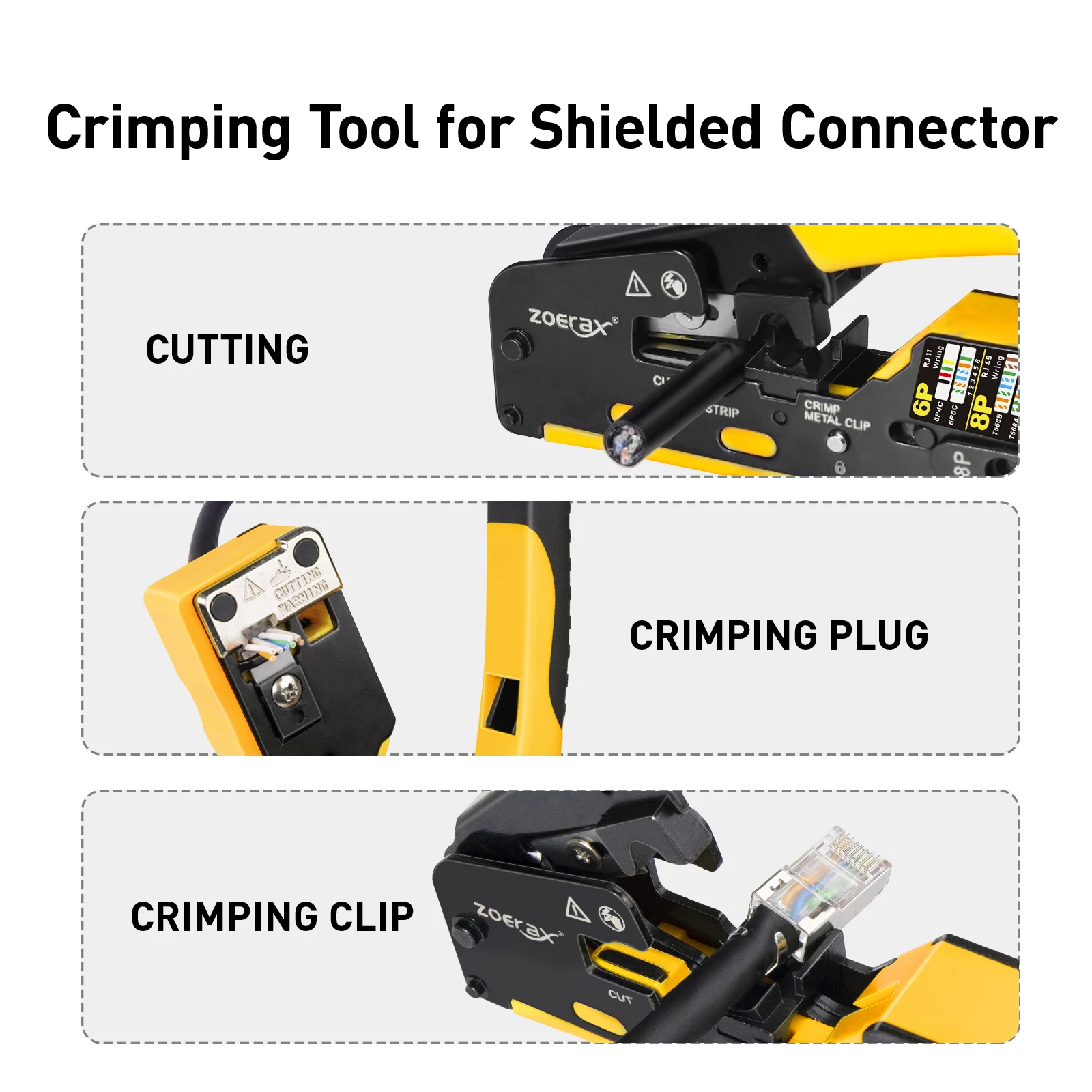 ZoeRax RJ45 Cat7 alat Crimping Ethernet, alat pengeriting pemotong kawat untuk Cat7 Cat6a Cat6 Cat5e melewati konektor