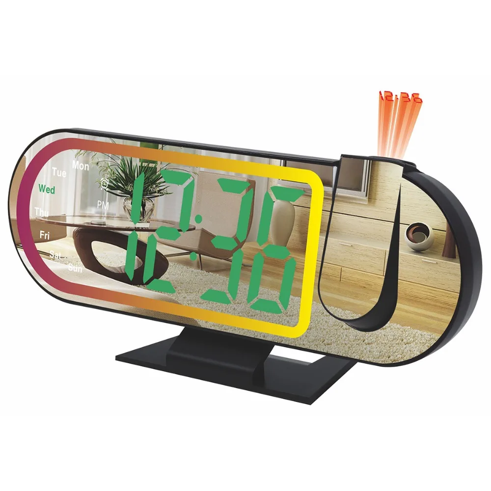 

Large Screen Projection Alarm Clock Temperature RGB Mood Light LED Projection Clock Clear Time Auto Dimming Digital Alarm Clock