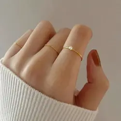 Four piece minimalist Japanese and Korean style cubic zirconia ring set, women's fashionable and versatile high-end design ring,