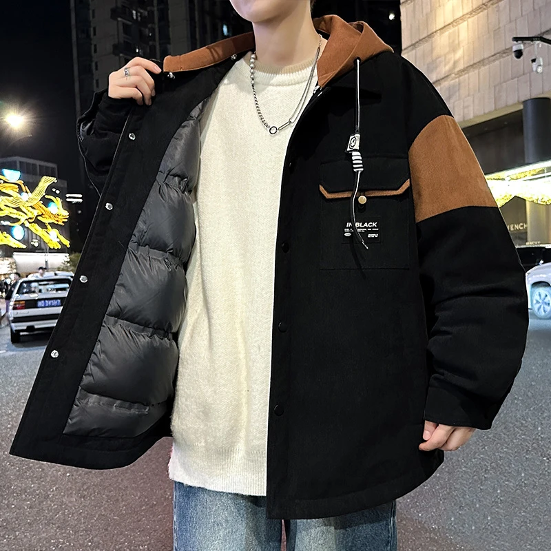 Fashion Men's Hooded White Goose Down Jackets 2025 Winter Youth High Streetwear Warm Puffer Coats Outdoor Thick Padded Clothing
