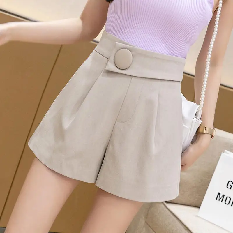 Spring Summer New All-match Casual High Waist Shorts 2023 Simplicity Trend Button Patchwork Solid Color Pants Women's Clothing