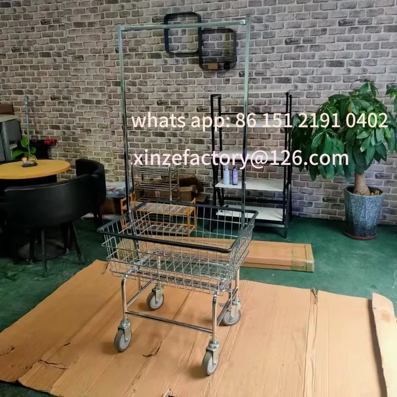 Customizable Laundry cart basket with double pole rack