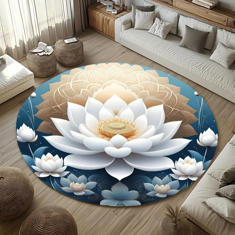 White Water Lily Print Indoor Meditation Rug, Yoga Mat for Living Room Entryway Decor, Portable Floor Cushion for Seasons