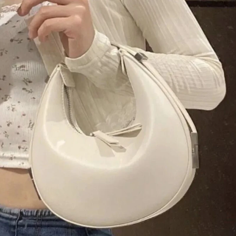 Fashion Underarm Bags For Women Solid Color Half-moon Shoulder Hobo Messenger Bag Purse Female Pu Leather Armpit Handbag Clutch