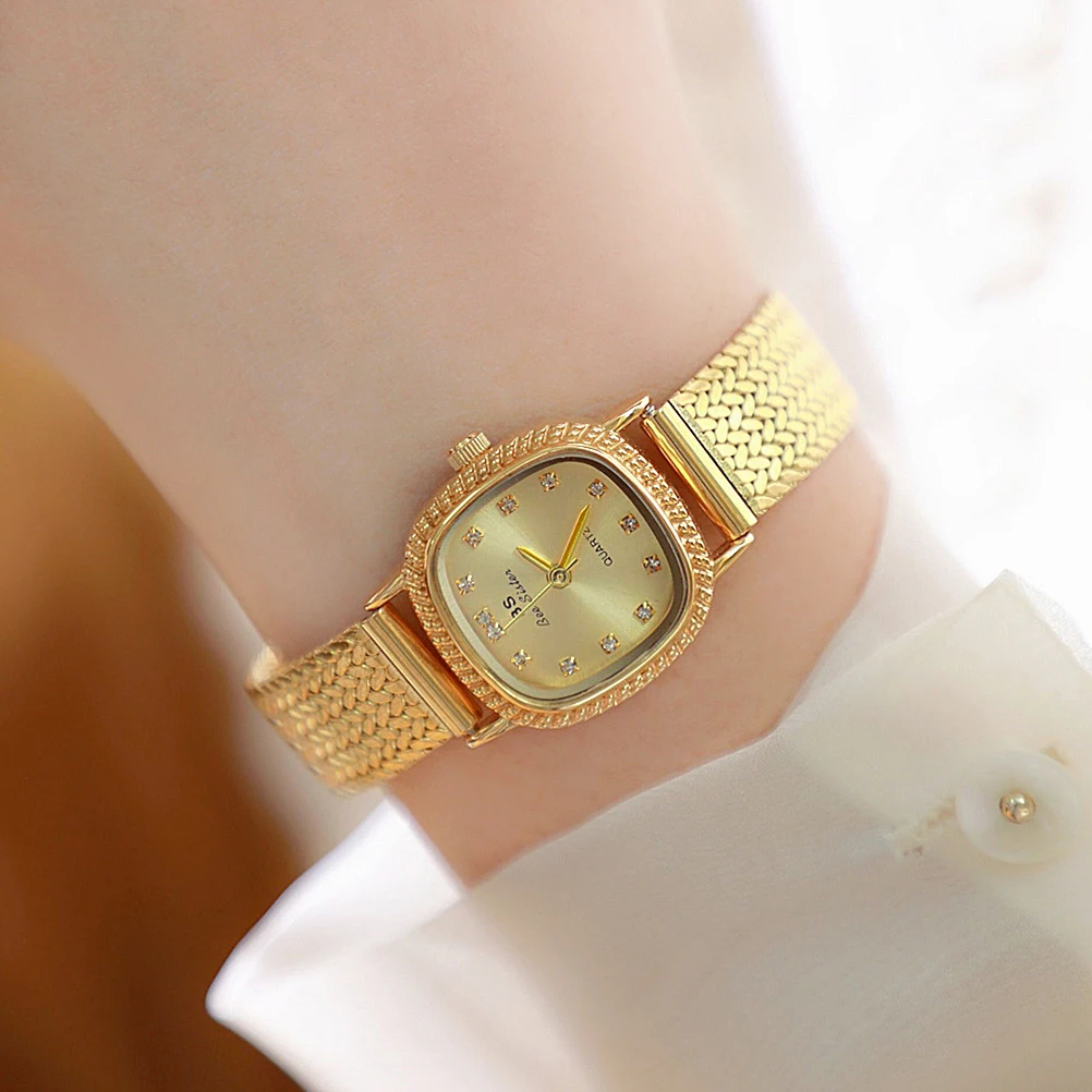 2024 New Women\'s Watches Golden Vintage Watch Stainless Steel Wheat Strap Minimalist Luxury Quartz Wristwatch For Women