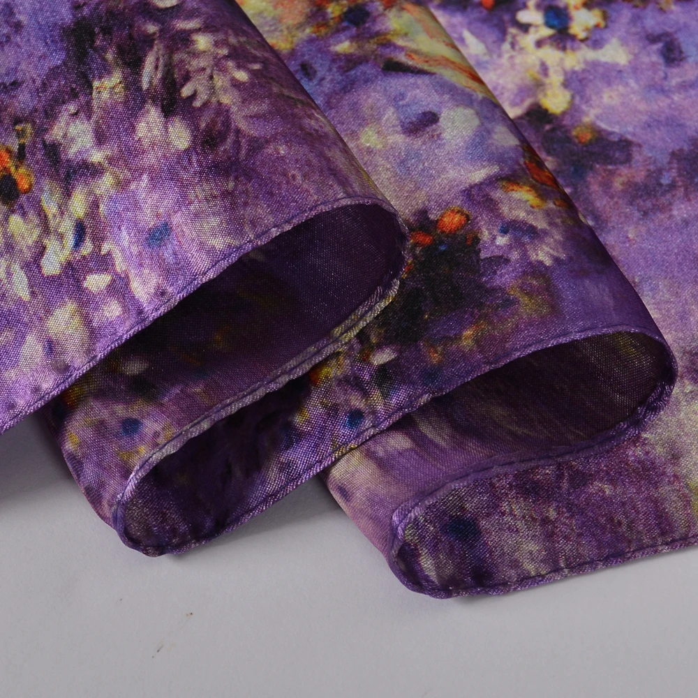 Luxury Purple Floral Silk Scarves Shawls Female Spring Autumn Fashion Elegant Long Silk Scarf Cape Brand Winter Scarves Wraps