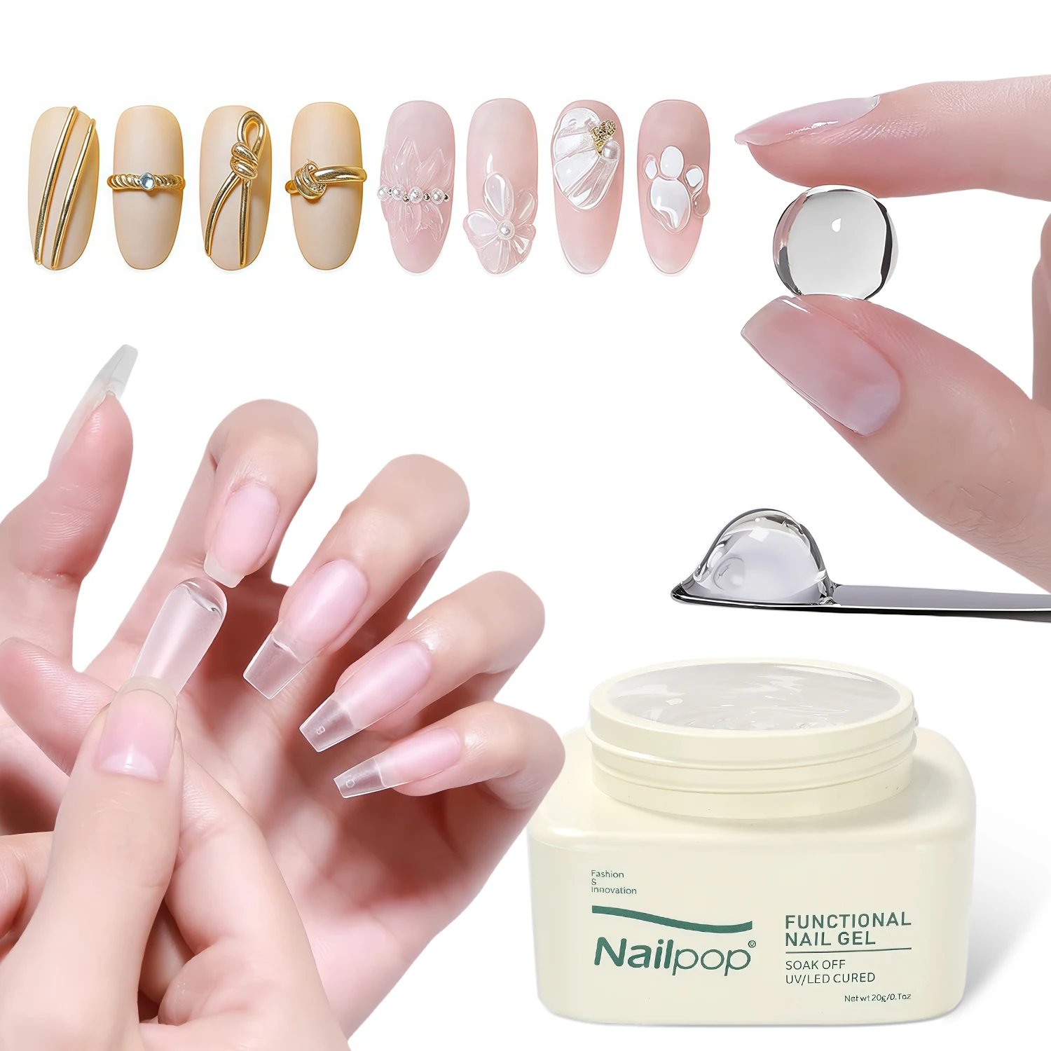 

Nailpop Solid Nail Gel Glue for Press On Nails Strong Adhesive Clear Gel Tip Adhesive UV Gel Long-Lasting No Damage 20g (1/3pcs)