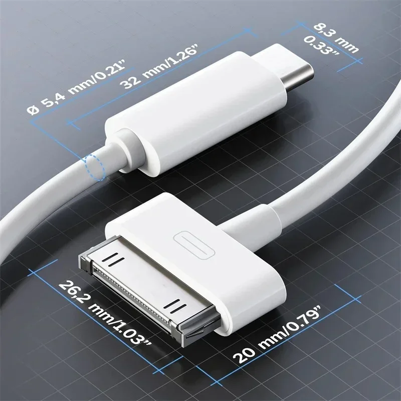 Kabel USB Typ C do 30Pin do ładowania telefonu 3G/3GS, telefonu 4/4S, iPada 1, iPada 2, kabel synchronizacji danych PVC, 1m