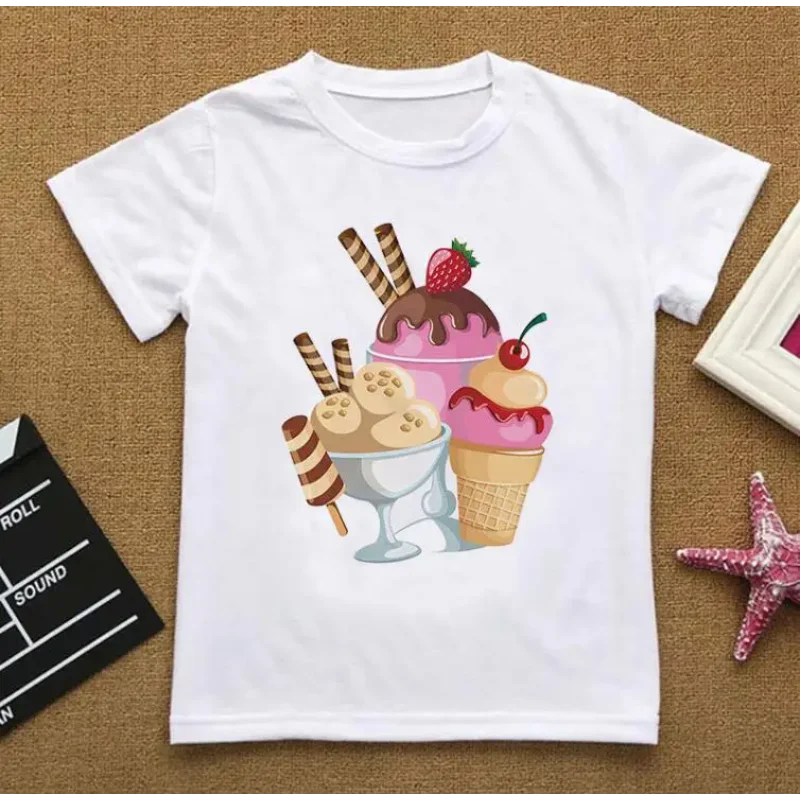 Top Summer  Clothing Cute Lce Cream Tee Shirt Fille Fun Fashion Boy T Shirts for Children Design Round Neck Girl Tshirt