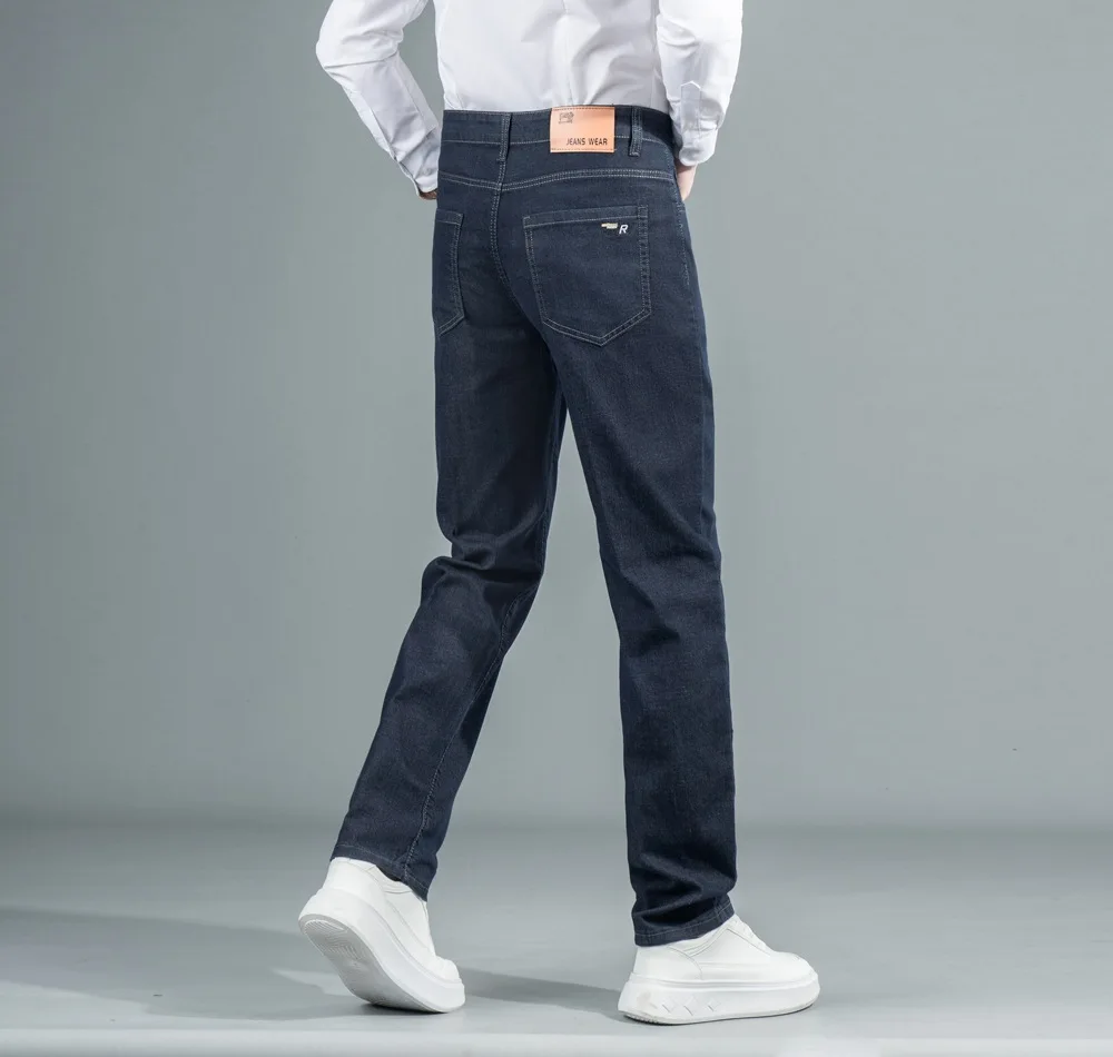 بنطال دينم كلاسيكي بقصة ضيقة للرجال كاجوال عصري بقصة ضيقة للتخسيس ريترو أزرق أسود لونين #5