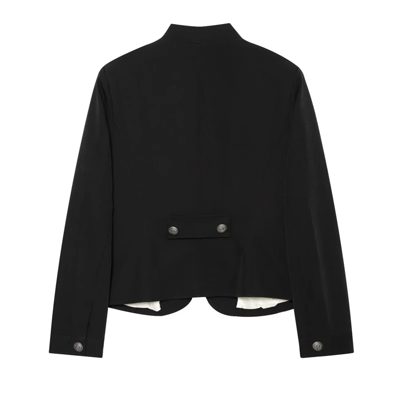 KEYANKETIAN British Retro Short Coat Stand Neck Epaulet Shoulders Double Row Buttons Back Waist Detail Slim Fitted Outer Jacket
