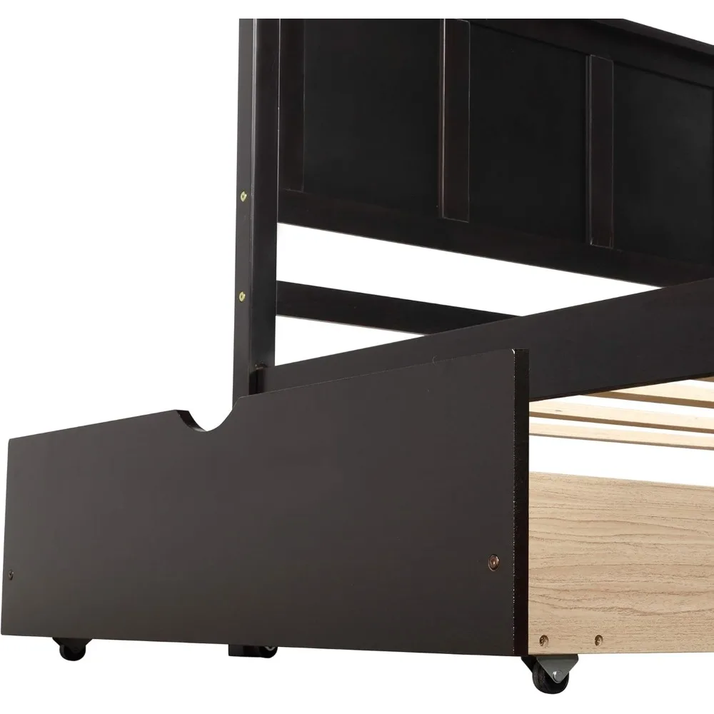 سرير مزدوج بتصميمات Harper & Bright مع أدراج تخزين، وإطار سرير بمنصة من الخشب الصلب مع لوح رأسي - إسبرسو #5