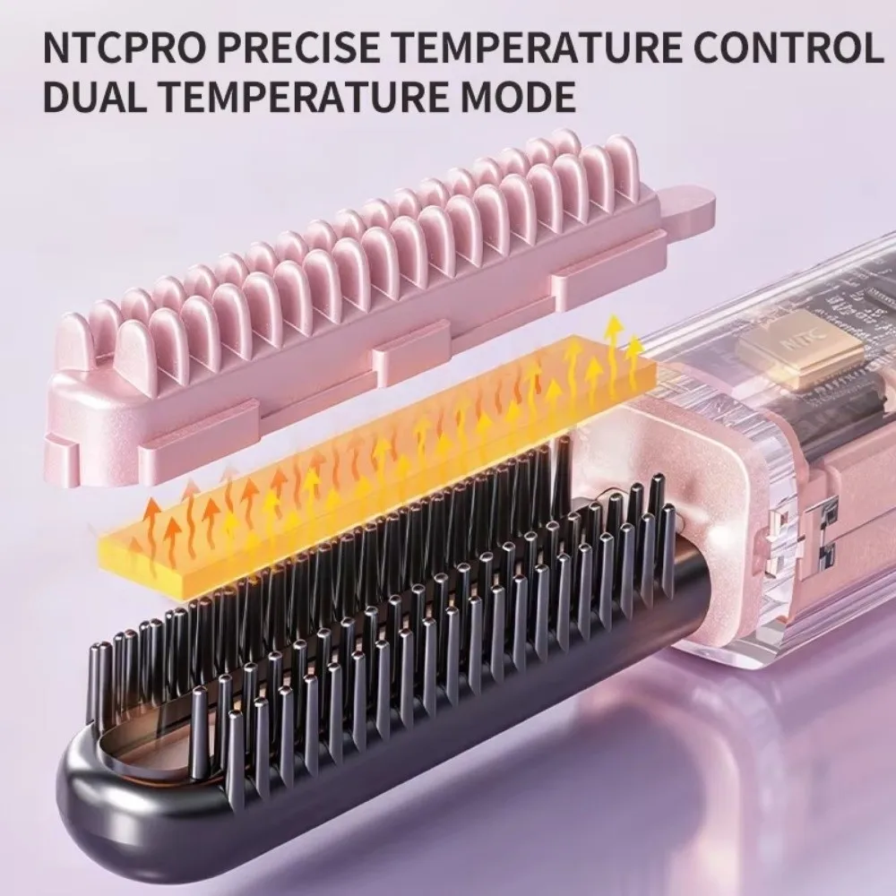 USB Rechargeable Wireless Bangs Comb Cordless Frizz-Free Mini Straight Hair Brush Fast Heating Quick Styling