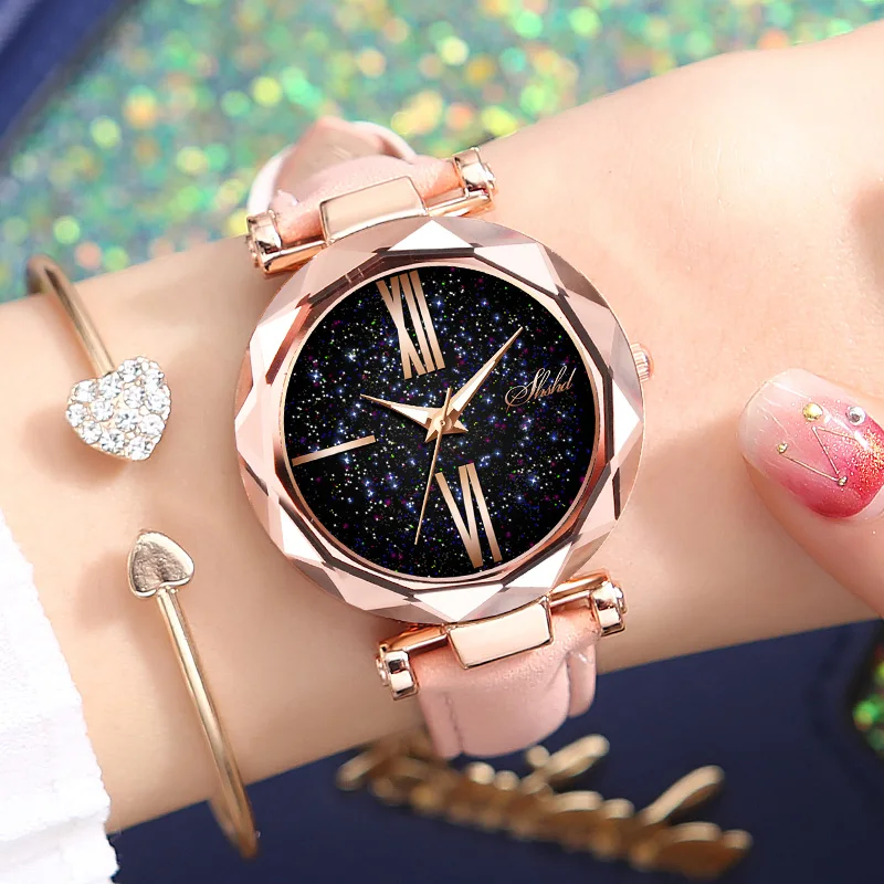 Reloj de correa de estrella para mujer, reloj de cuarzo que brilla en la oscuridad, a la moda, nuevo