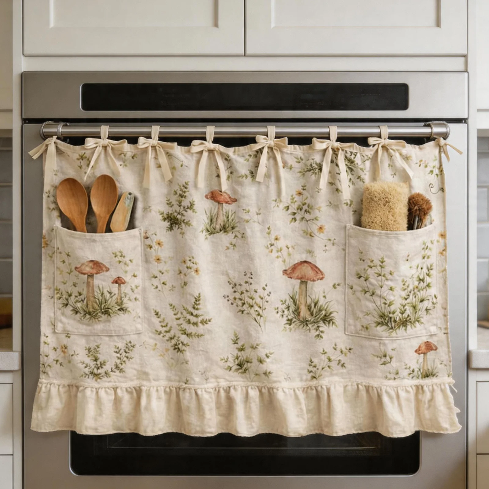 Handmade Oven Skirts with Pockets Ribbon Ties and Ruffled Trim Heat  for Dishwasher Washing Machine Range Hide Clutter