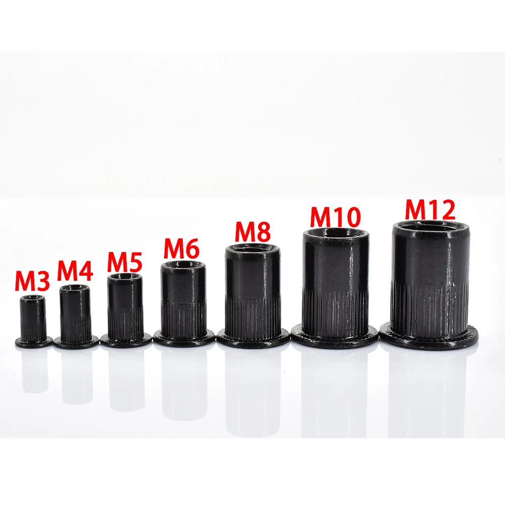 M3 M4 M5 M6 M8 M10 M12 Flat Rivet Nut Metric Thread Insert Nuts Carbon/Stainless Steel Aluminum Metal Rivnuts Lock Fix Clamp Nut