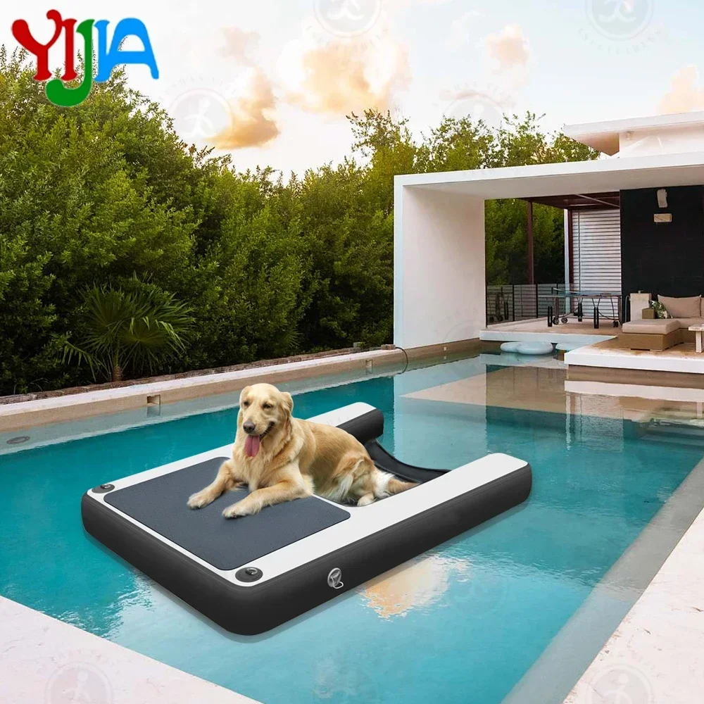 Rampa flotante inflable negra para perros grandes, mascotas nadadoras de hasta 220 libras, perros grandes, escaleras inflables para barcos y muelles