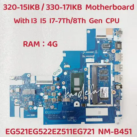 Lenovo Ideapad 노트북 마더보드용 NM-B451, I3 I5 I7-TH 8 세대 CPU RAM, 330-15IKB, 17IKB, 4G FRU:5B20R19917 5B20R19914