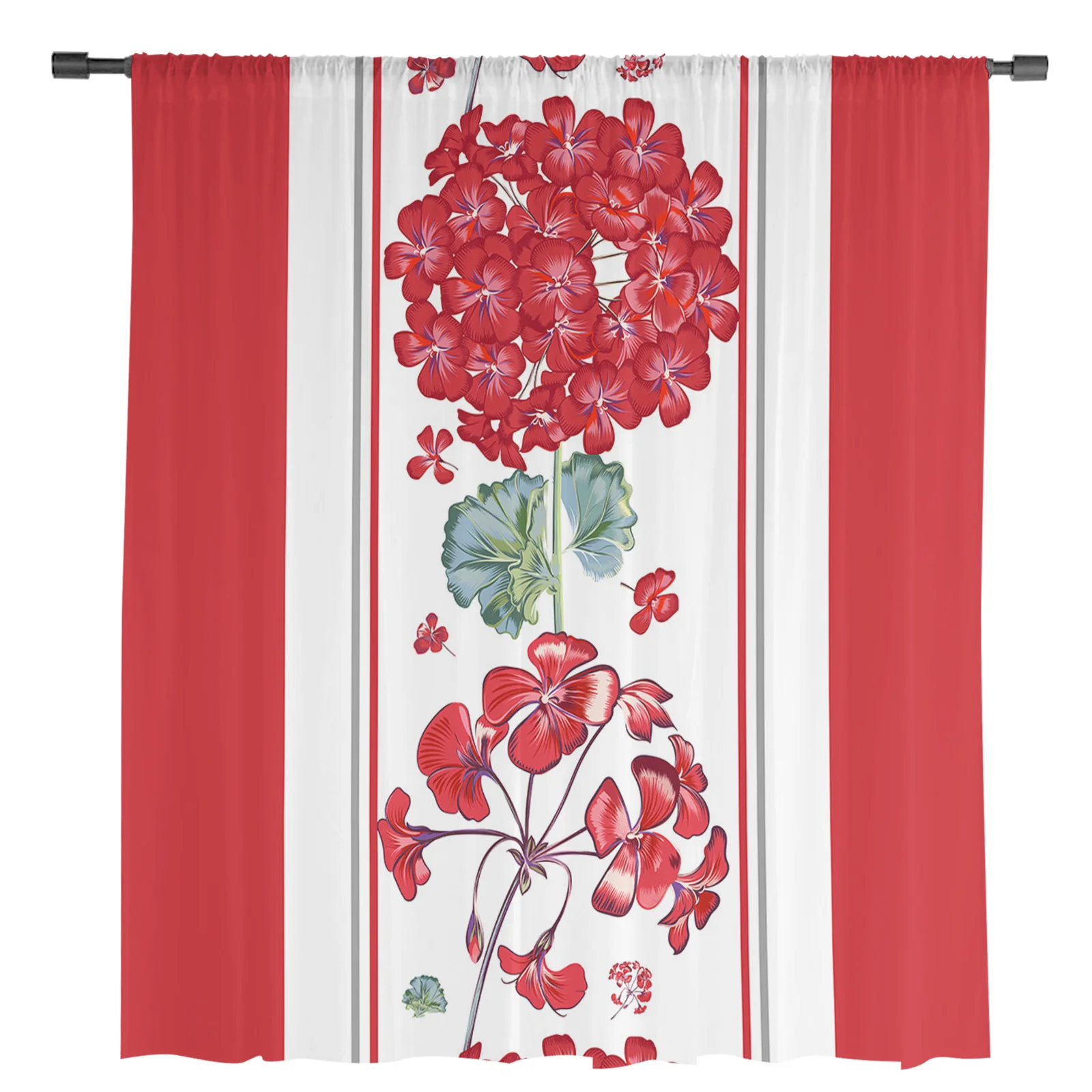 Geranium Red Flowers Sheer Curtains for Living Room Decoration Window Curtains for Kitchen Tulle Voile Organza Curtains