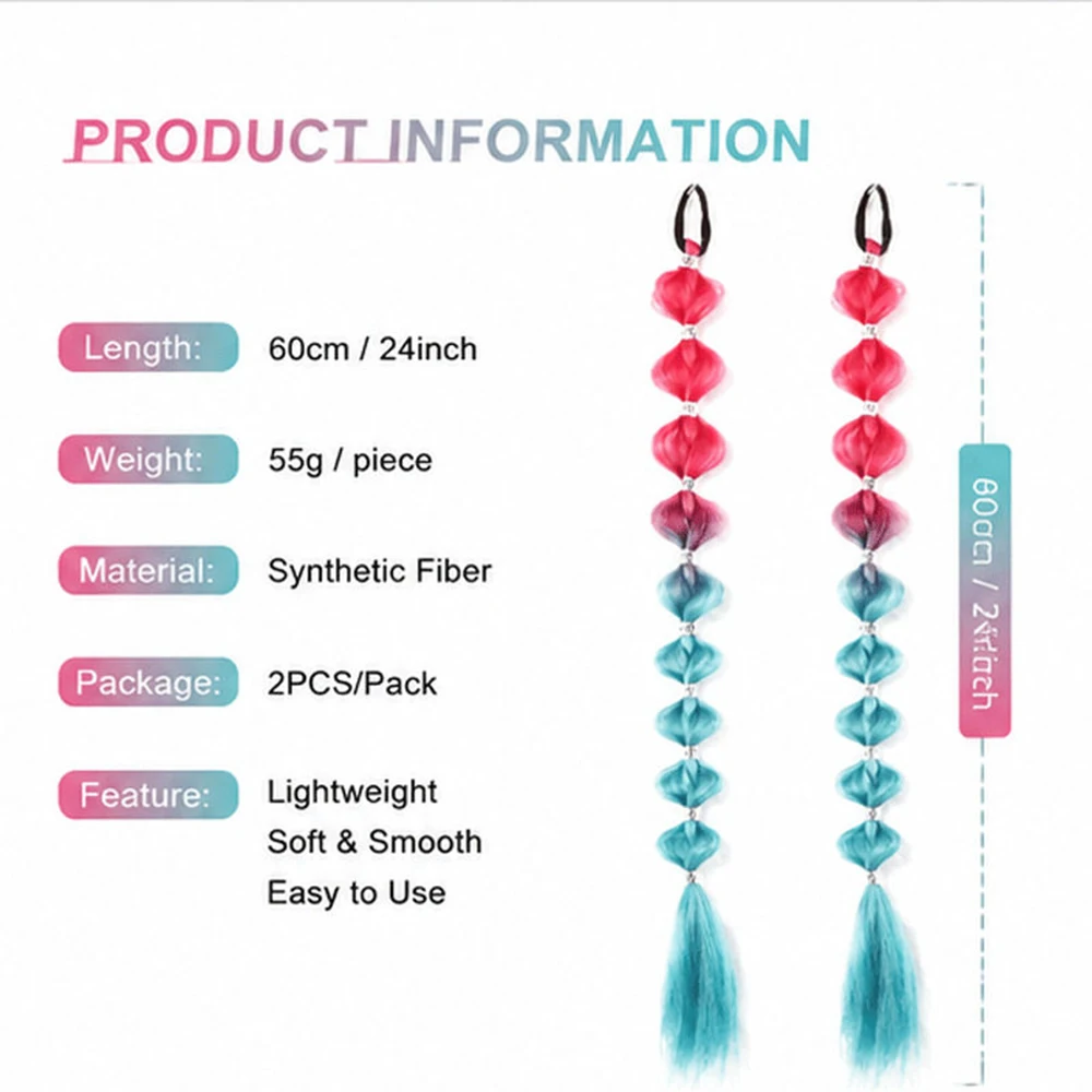 2 PCs24 Inch Synthetic Bubble Ponytail Wig Braided Wrap Around Hair Extensions with Hair Band for Women Daily Festival Party
