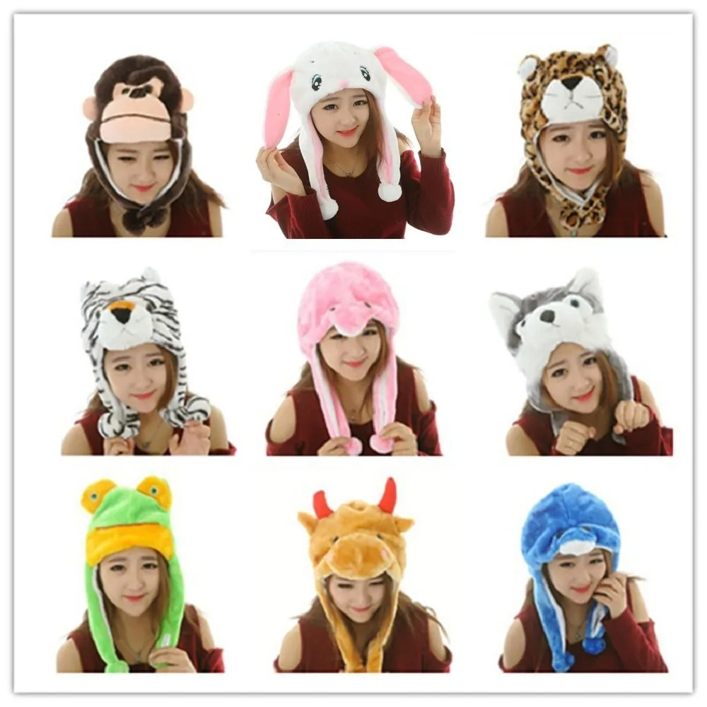 Winter Warmer Plush Soft Moving Ears Hat Animal Hat Headgear Ears Airbag Cap Ear Protection Earmuff Funny Toys Neck Warmer