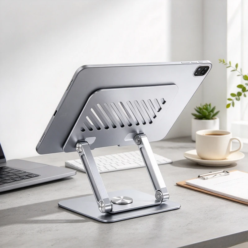 Aluminum Tablet Stand for 13 Inch Screens 360 Degree Rotating Phone Holder Foldable Ventilated Platform Sturdy Desk Support