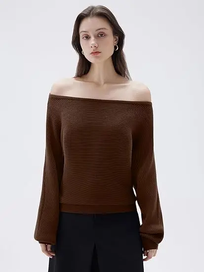 Femmes cachemire surdimensionné épaules dénudées pull chandails en vrac automne hiver mode col bateau à manches longues tricot pulls hauts