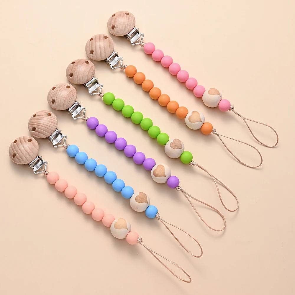 Chew Toys Shower Gift New Baby Pacifier Chain Clips Wood Pentagram Teether  Silicone Round Beads Teething Chain For Care Soother