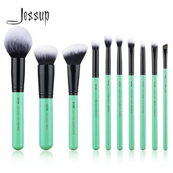 Jessup Brushes 10pcs Makeup Brush Synthetic Hair Powder Foundation Contour Blush Eyeshadow Blending Citrus Color