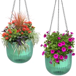 2Pcs Self Watering Hanging Planter Succulents Cacti Orchids Planter Flower Pot with 12 Drainage Holes&Detachable Chains Home